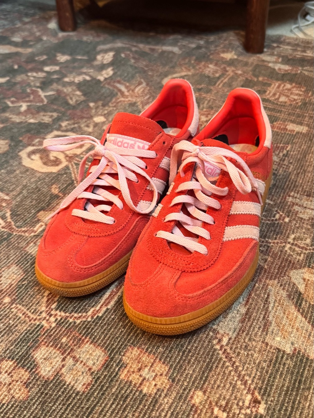 adidas spezial red Suede Sneakers with pink Stripes and Gum Sole